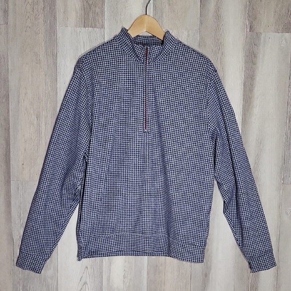 🛍Donald Ross Mens Medium Quarter Zip‎ Pullover Navy White Houndstooth Casual - Picture 1 of 7